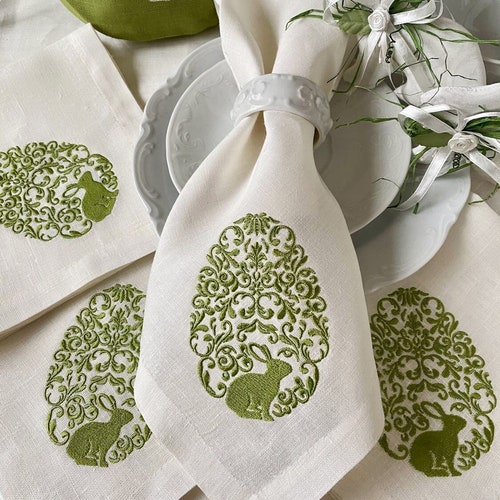 Lot de 6 serviettes de table en blanc d'oeuf de Pâques, table brodée d'oeufs de Pâques, serviettes de table brodées, serviettes de table en tissu décoration de table de Pâques