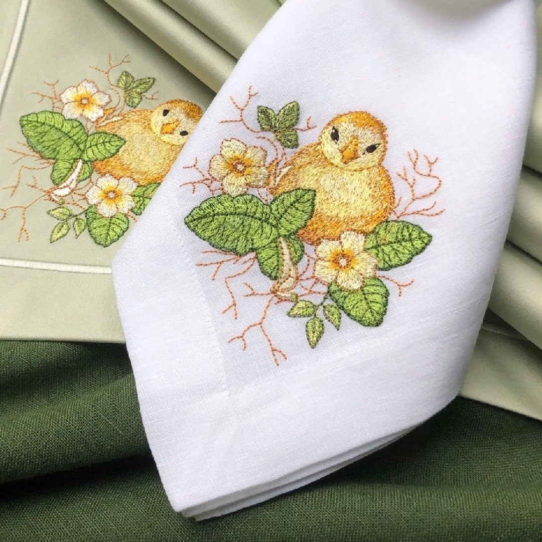 Set of 6 Easter Embroidered Napkins, Easter Linen Dinner Napkins