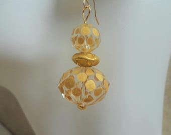 Gold Polka Dot Glass Drop Fashion Earring