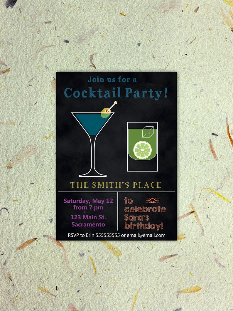Printable cocktail party invitation Cocktail birthday party | Etsy