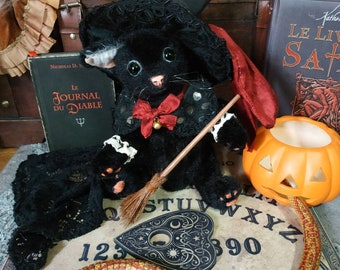 Salem, black stuffed cat. Unique handmade model.
