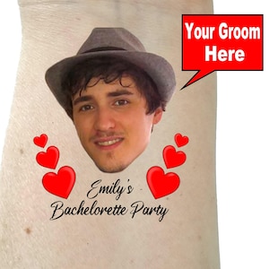 Bachelorette Tattoos, Junggesellinnenparty Tattoos, Bräutigam Gesicht, individuelles Tattoo, Gesichtstattoo, Bild Tattoo, Braut Tattoo, Gastgeschenke Bräutigam