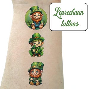 Leprechaun 4 leaf clover St. Patrick&#39;s Day temporary tattoo  fake tattoos Irish tattoos leprechaun St Patties day friend gift tiny tattoo