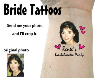 Bachelorette tattoos, Bachelorette party tattoos, Groom face, custom tattoo, Bride face tattoo, picture tattoo, Bride tattoo,  party favors