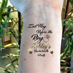 Bachelorette tattoos, bachelorette party, gold tattoos, bride tattoo, temporary tattoos, custom tattoos, bachelorette party tattoos