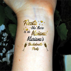 Bachelorette tattoos, Fiesta bachelorette, bachelorette party, gold tattoos, bride tattoo, temporary tattoos, custom tattoos