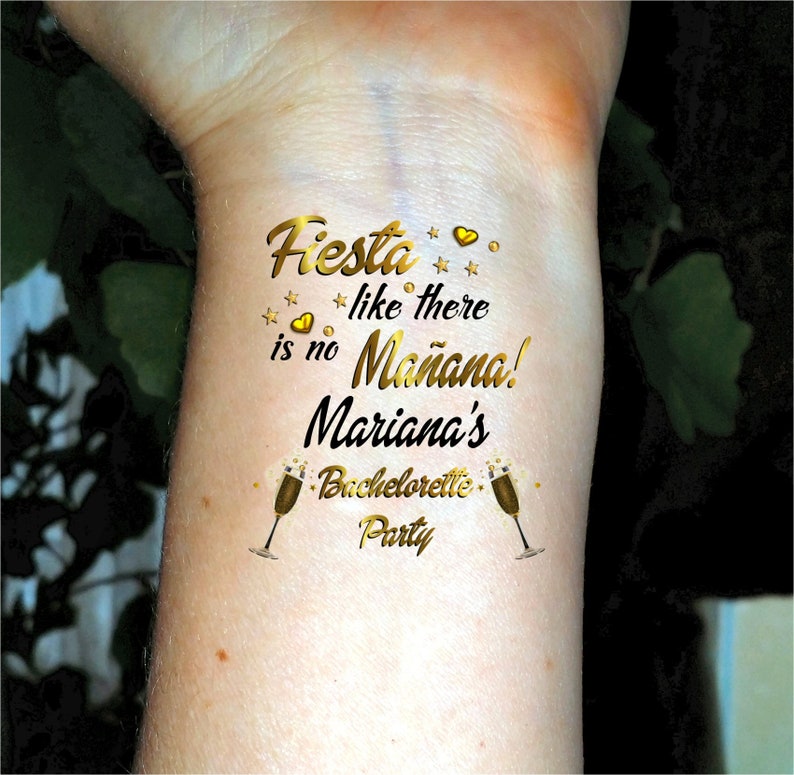 Bachelorette tattoos, Fiesta bachelorette, bachelorette party, gold tattoos, bride tattoo, temporary tattoos, custom tattoos image 1