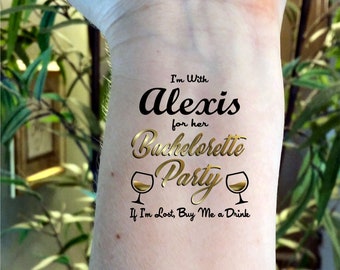 Bachelorette tattoos, Fiesta bachelorette, bachelorette party, gold tattoos, bride tattoo, temporary tattoos, custom tattoos, party favors