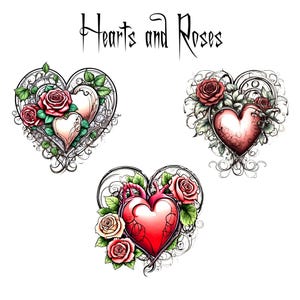 Hearts and roses temporary tattoos set of three  birthday gift party favors friend gift small tattoos fake temporary tattoo gift for her