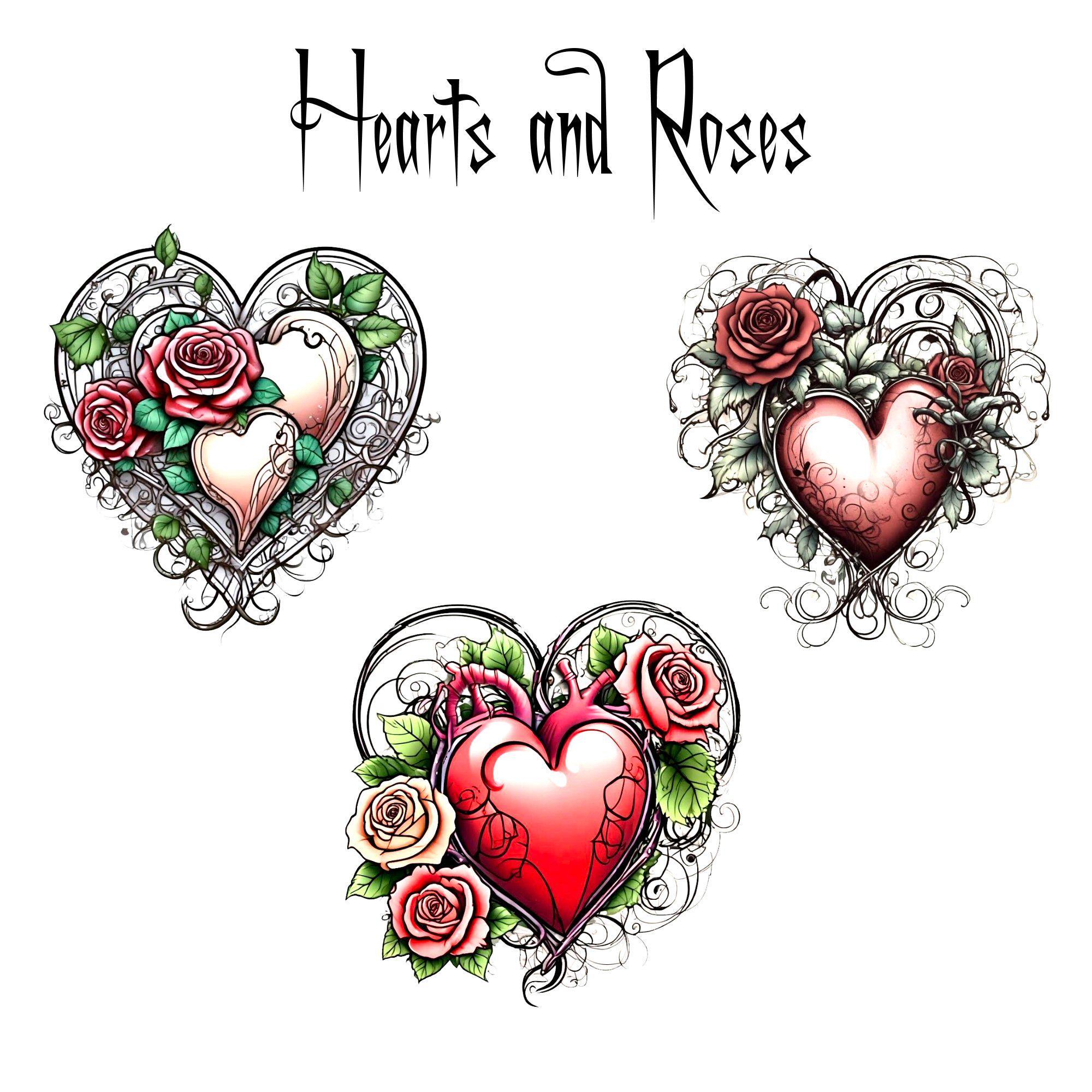 Hearts and roses temporary tattoos set of three  birthday gift party favors friend gift small tattoos fake temporary tattoo gift for her