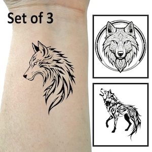 Wolves temporary tattoos set of three  birthday gift party favors friend gift small tattoo temporary tattoo gift for her Tribal tattoo set