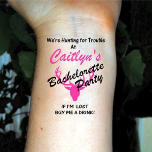 Bachelorette tattoos Bachelorette party tattoo Hunting for trouble bachelorette party tattoos custom bachelorette tattoos temporary tattoo