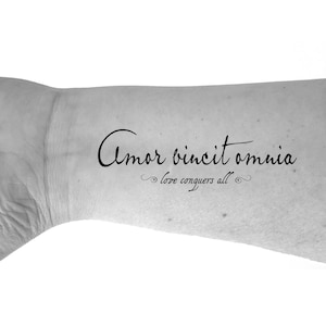 Love conquers all tattoo quote temporary tattoo fake tattoo Latin tattoo amor vincit omnia