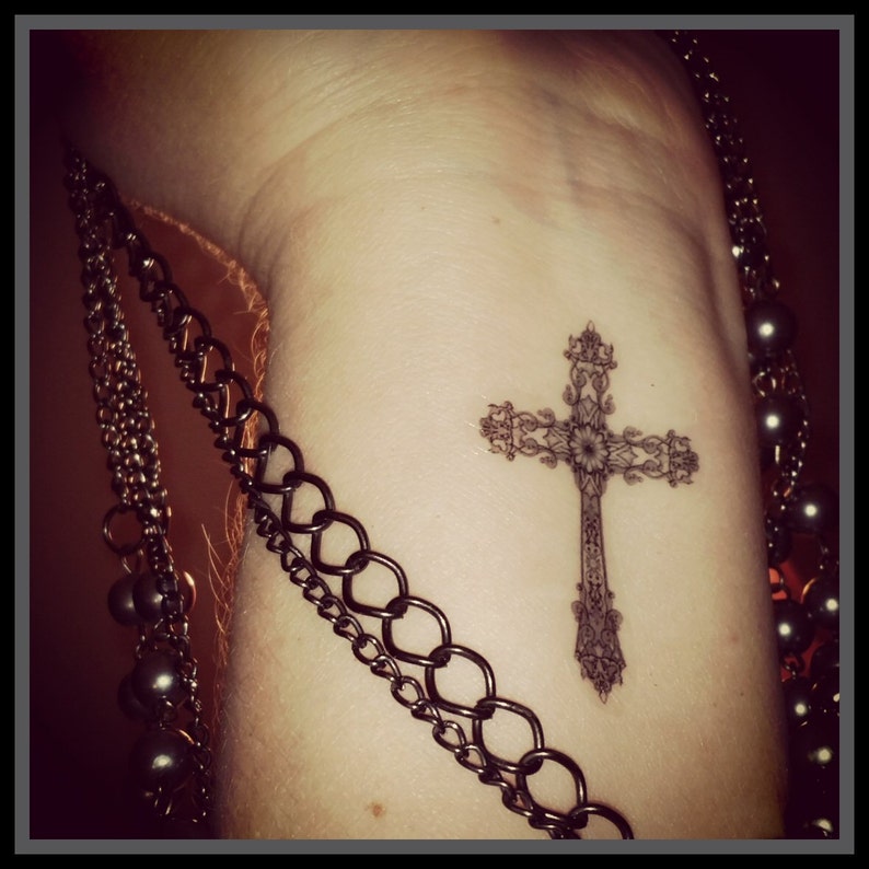 Cross fake tattoo temporary tattoo Christian cross Gothic Etsy