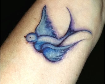 Bird tattoo swallow tattoo watercolor tattoo temporary tattoo fake tattoo great gift for a friend