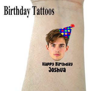Birthday tattoos temporary tattoos fake tattoo 21st birthday happy birthday tattoos custom tattoo personalized tattoos face tattoo party hat