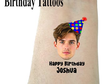 Birthday tattoos temporary tattoos fake tattoo 21st birthday happy birthday tattoos custom tattoo personalized tattoos face tattoo party hat