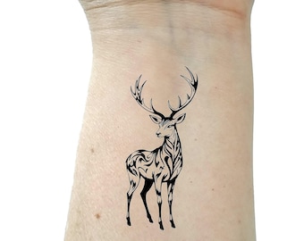 Tribal Deer temporary tattoos set of two tattoos birthday gift  friend gift small tattoo fake temporary tattoo gift for her gift for him