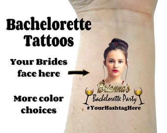 Bachelorette tattoos, Bachelorette party tattoos,  Bride tattoo, custom tattoos, personalized tattoos, photo tattoo, groom tattoos, gold