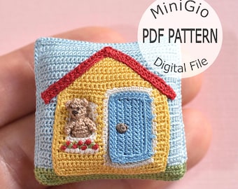 PDF Pattern - Bear House Miniature Pillow - digital file pattern minigio
