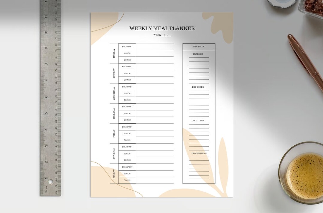 Printable Weekly Meal Planner &amp; Grocery List, Instant Download, Minimal ...