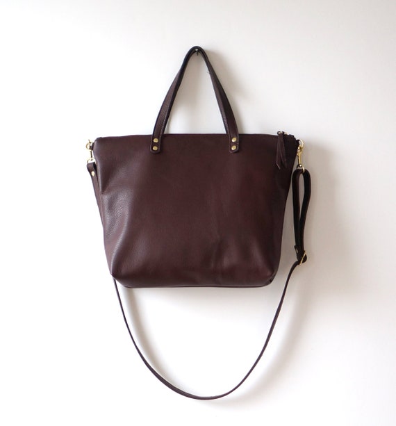 plum leather handbag