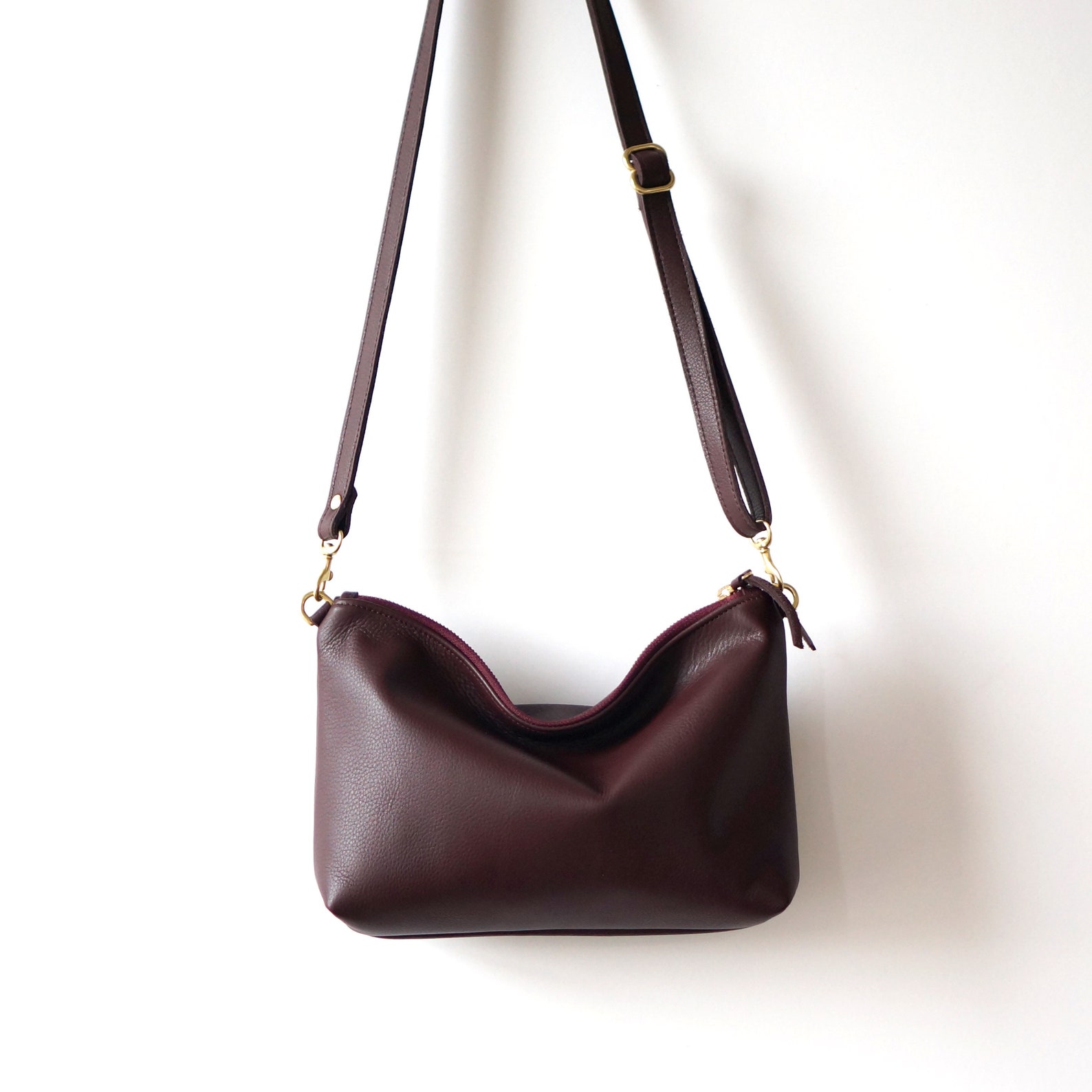 Plum Mini Leather Hobo / plum Leather Purse / Hobo Bag / | Etsy