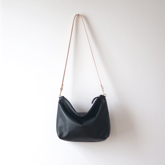 Black Leather Hobo / Crossbody Casual Simple Purse / Hobo Bag Etsy