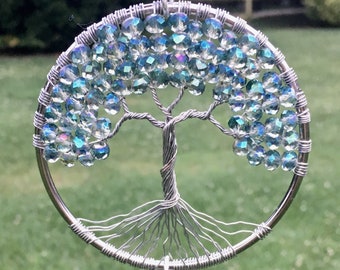 Crystal Tree Of Life Sun Catcher, Glass Bead Window Ornament, Wire Tree Crystal Hanging ,Window Crystal, Family Tree, Sympathy Gift, Wiccan