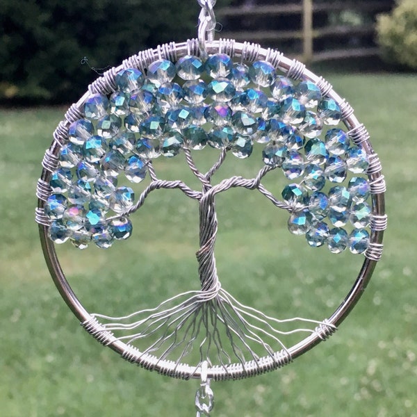Crystal Tree Of Life Sun Catcher, Glass Bead Window Ornament, Wire Tree Crystal Hanging ,Window Crystal, Family Tree, Sympathy Gift, Wiccan