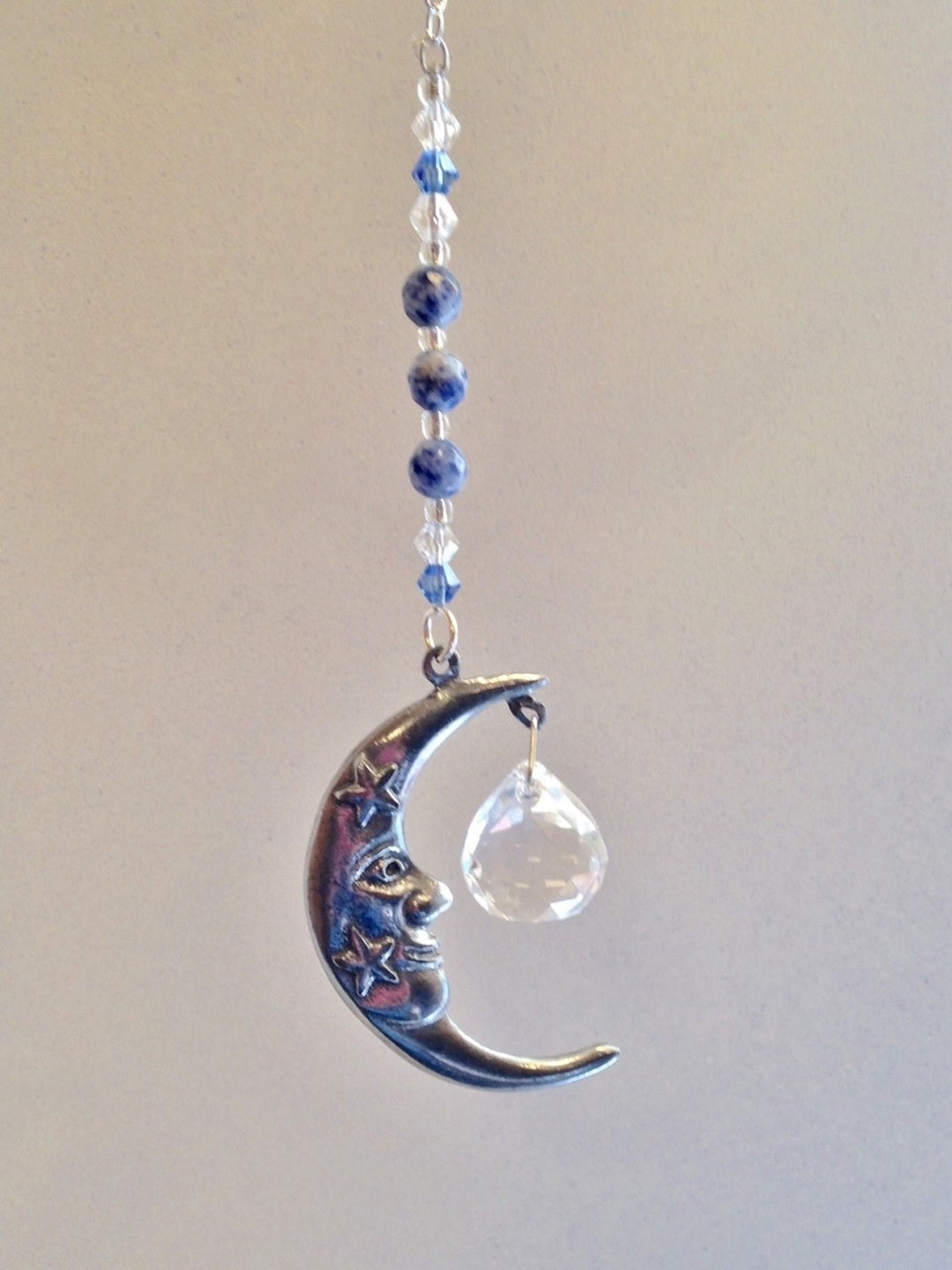 Moon Rear View Mirror Car Charm,smiling Moon Window Sun Catcher, Car ...