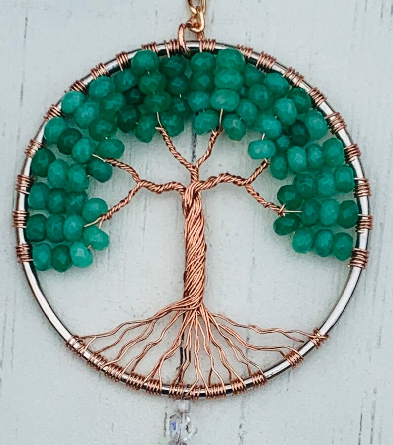 Gemstone Tree Of Life Suncatcher,Crystal Window Ornament,Green Aventurine Tree Sun Catcher,Gemstone Family Tree,Birthstone Spiritual Healing