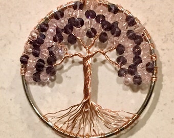 Crystal Sun Catcher,Tree Of Life Window Ornament ,Glass Suncatcher,Rainbow Maker,Crystal Wire Tree Ornament,Beaded Tree Hanging,Friend Gift