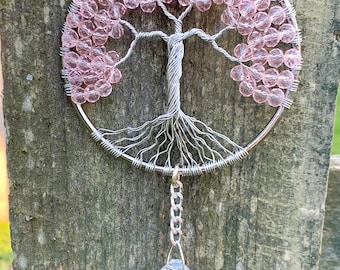 Tree Of Life Sun Catcher,Crystal Window Ornament,Feng Shui Healing Crystal,Gift For Wife,Pink Crystal Window Hanging,Rainbow Prism