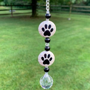 Dog Paw Rear View Mirror Car Charm|Animal Paw Print Sun Catcher,Dog Paw Rainbow Bridge Crystal|Pet Print Ornament,Animal Sympathy Gift