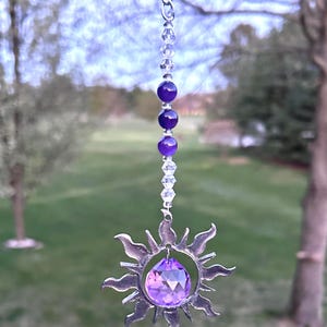 Rearview Mirror Amethyst Gemstone Sun,Car Charm,Window Sun Catcher,Car Mirror Crystal,Gemstone Hanging,Birthstone Gift,sunburst car charm