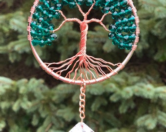 Tree of Life Suncatcher,Hanging Tree Window Ornament,Hanging Window Sun Catcher,Sympathy Tree of Life Gift,Jade Crystal Decor,Wiccan Decor