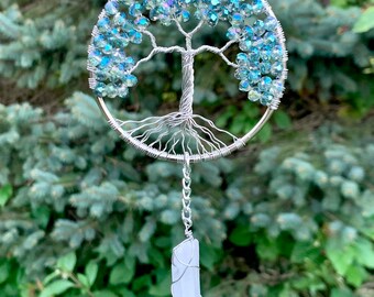 Crystal Tree Of Life Sun Catcher,Quartz Crystal Point Suncatchers,Wire Wrapped Crystal,Crystal Bonsai Tree,Crystal Window Ornament