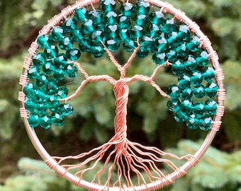 Jade Crystal Tree of Life Suncatcher: Beaded Window Ornament Sympathy Gift, Wiccan Decor
