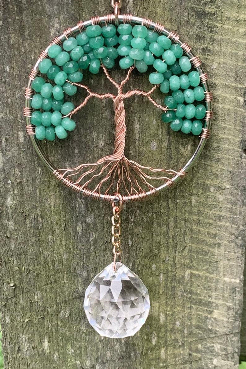 Gemstone Tree Of Life Suncatcher,Crystal Window Ornament,Green Aventurine Tree Sun Catcher,Gemstone Family Tree,Birthstone Spiritual Healing