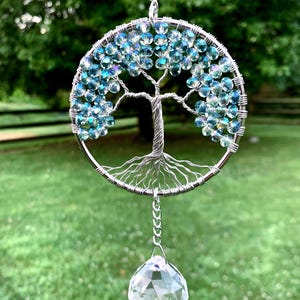 Crystal Tree Of Life Sun Catcher|Glass Bead Window Ornament|Wire Tree Crystal Hanging|Crystal Glass Suncatcher|Wiccan Decor|Sympathy Gift