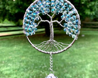 Crystal Tree Of Life Sun Catcher|Glass Bead Window Ornament|Wire Tree Crystal Hanging|Crystal Glass Suncatcher|Wiccan Decor|Sympathy Gift