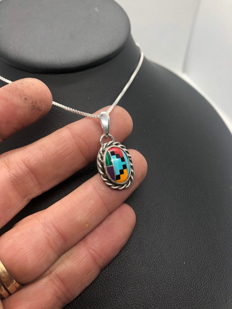 Multi-stone InlaySterling silver penant