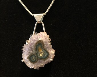 Amethyst slice and sterling pendant