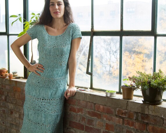 1930s Robin's Egg Blue Ribbon Knit Dress