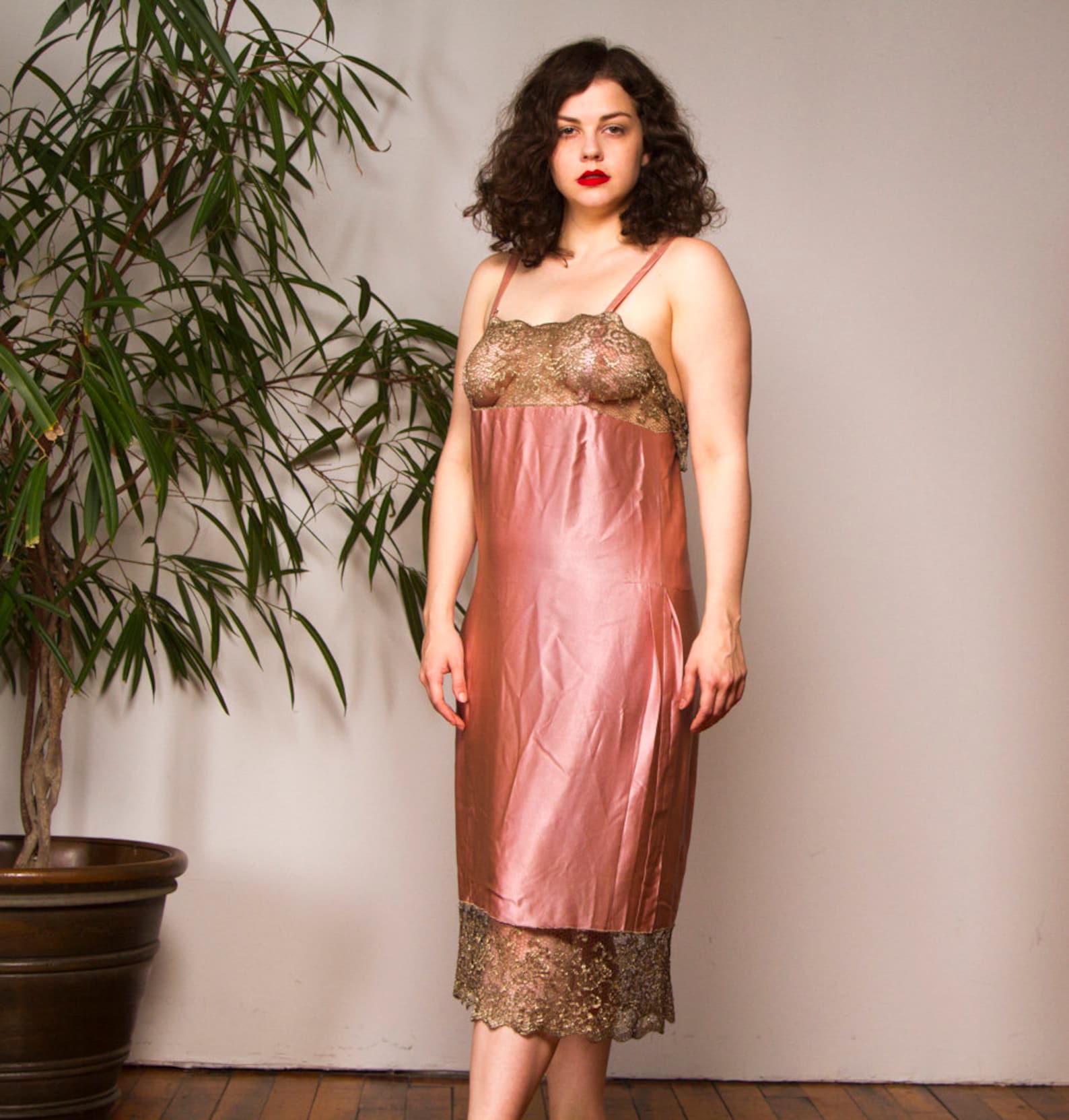 1920s Gold Lamé Pink Silk Satin Slip Dress | Etsy