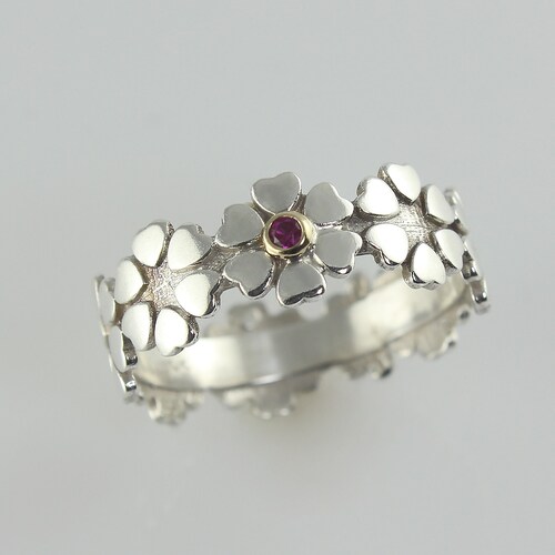 Silver Hearts Ring, Silver Ruby Ring, Silver Floral Ring, Ring for Women, Flower Band, shops Silver Flower Ring, Flower Ring, Gemstone Flower Ring