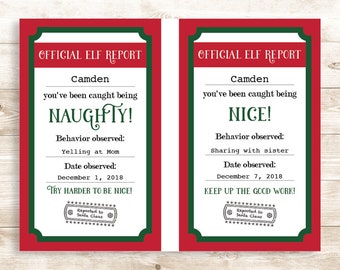 Editable Elf Report Cards for Christmas, Nice List Certificate, Naughty Warning - Personalized Instant Download