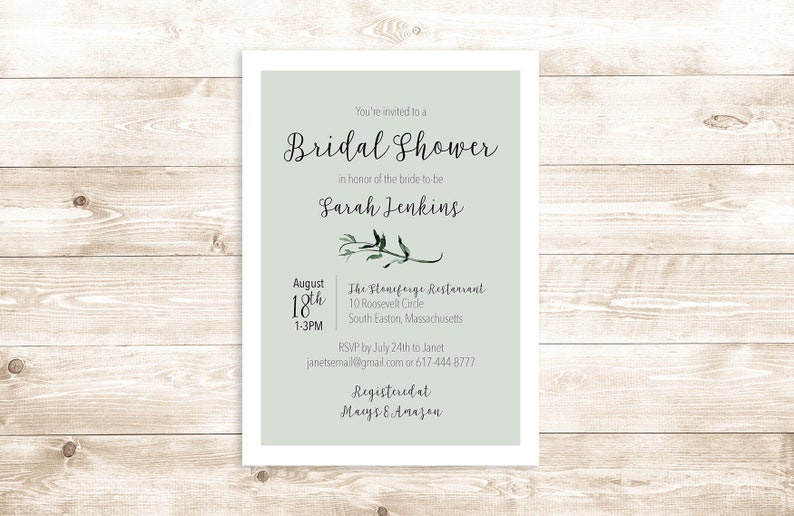 Greenery Bridal Shower Invitation Green Bridal Shower Invite Etsy