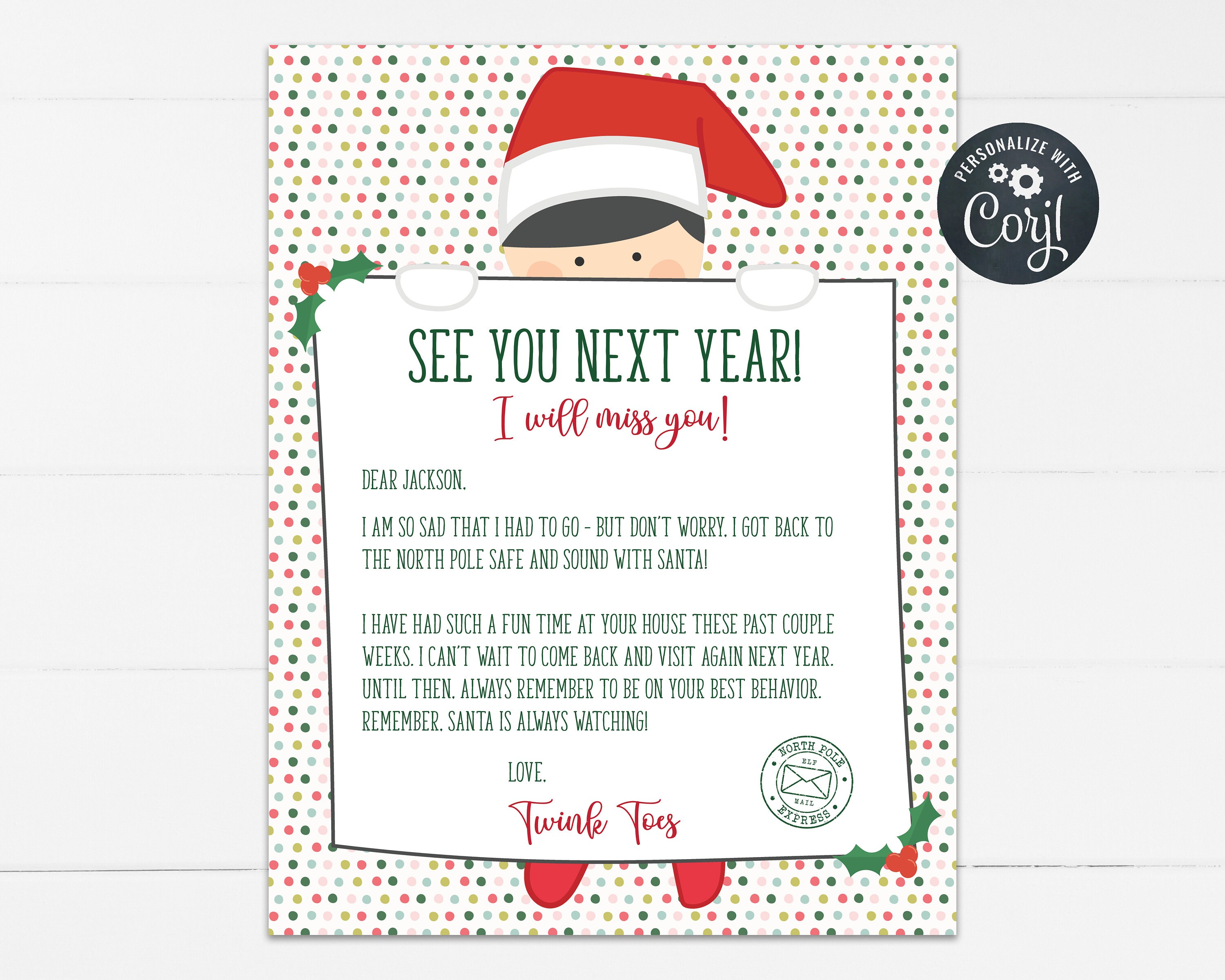 Custom Elf Goodbye Letter for Christmas, Editable Elf Letter, Goodbye From  Your Elf, Edit with Corjl, Holiday Season - INSTANT DOWNLOAD Inside Elf Goodbye Letter Template